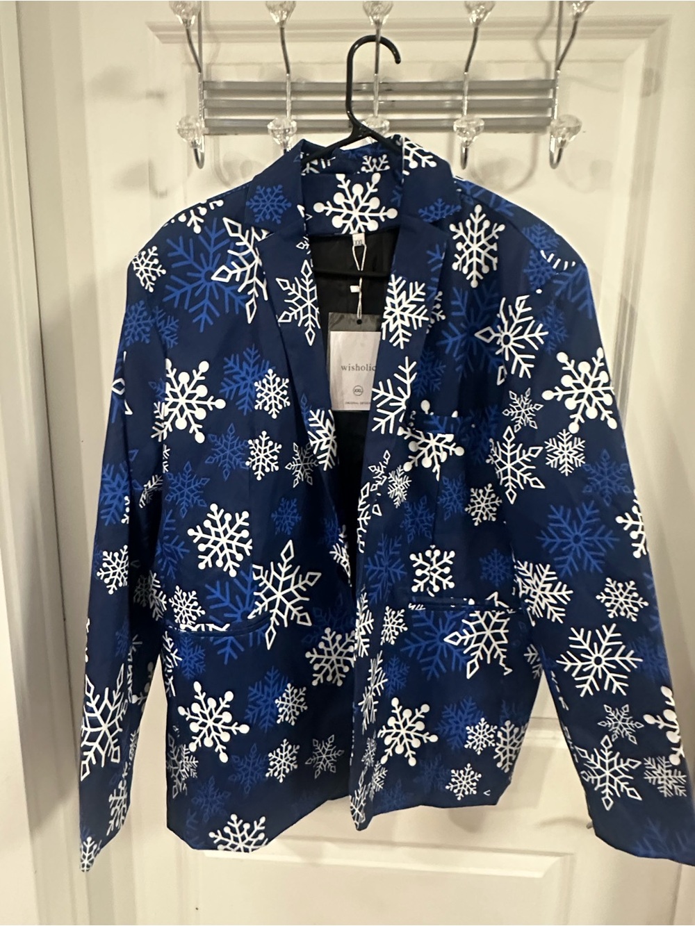 Source Unknown Navy Blue Snowflake Print Blazer